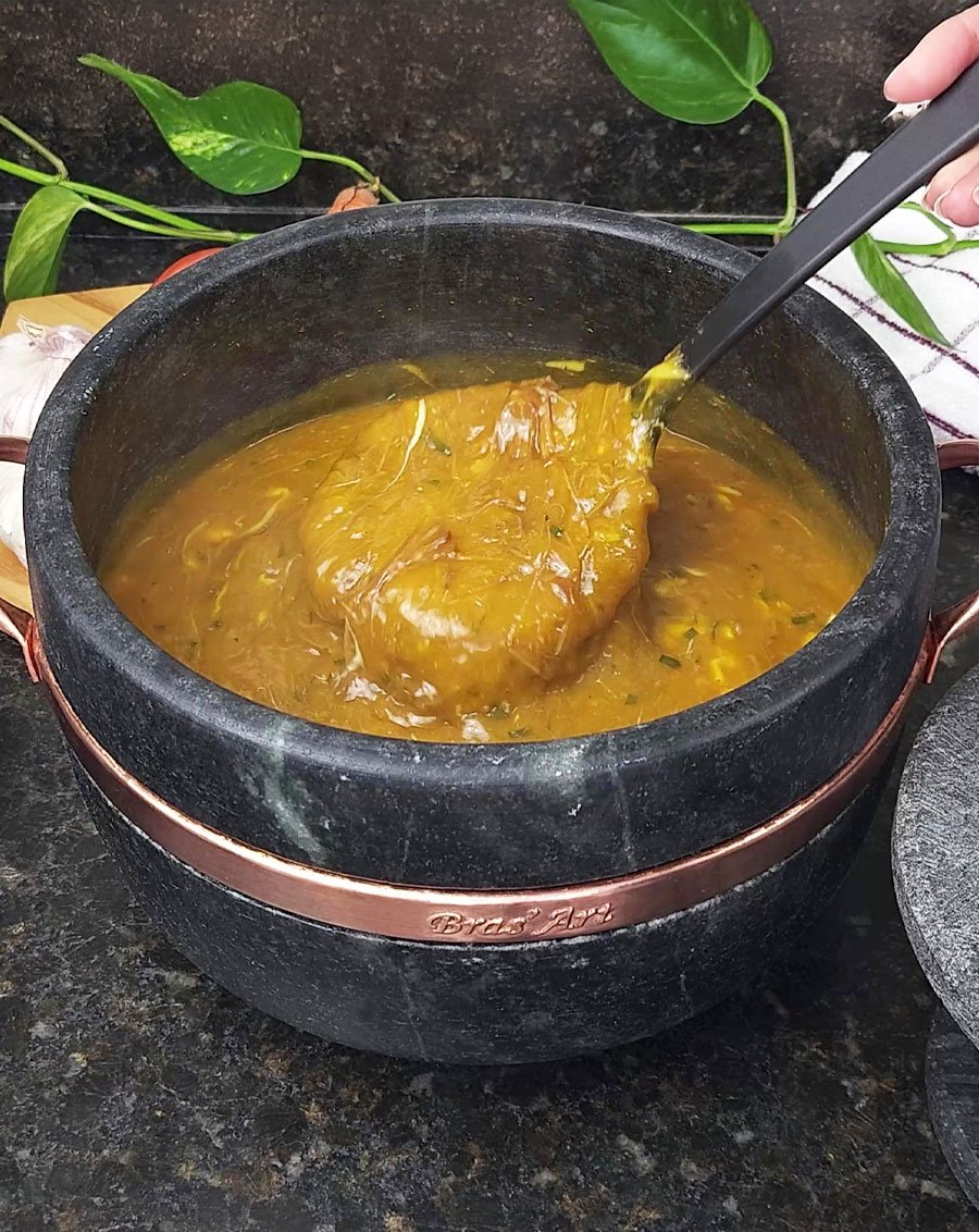 Caldo de Fraldinha com Mandioca e Abóbora Cremoso